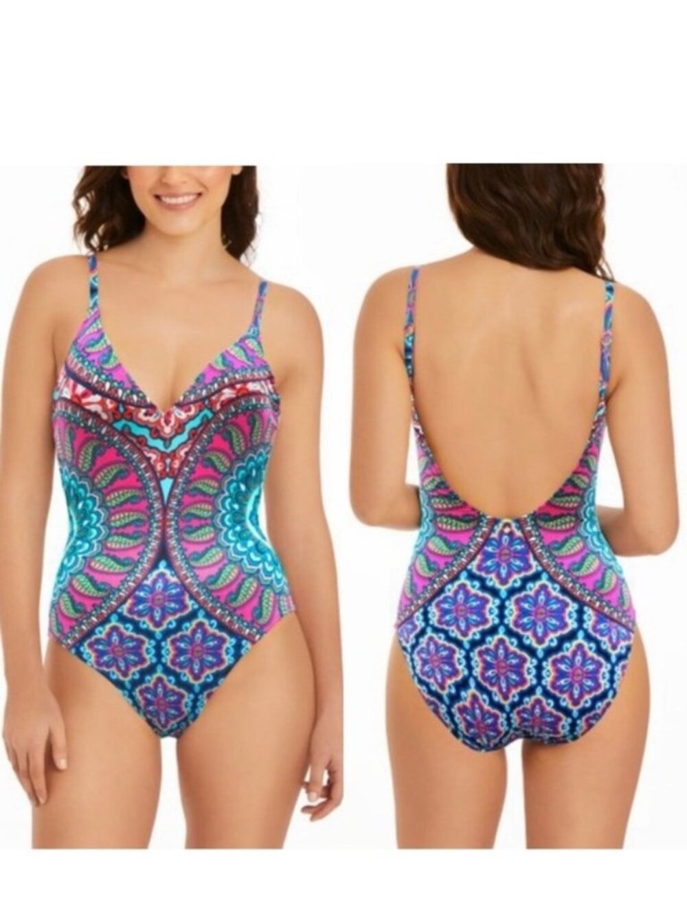Vera Bradley | Blue & Pink Arabesque One-Piece Swimsuit | Size Extra Large
